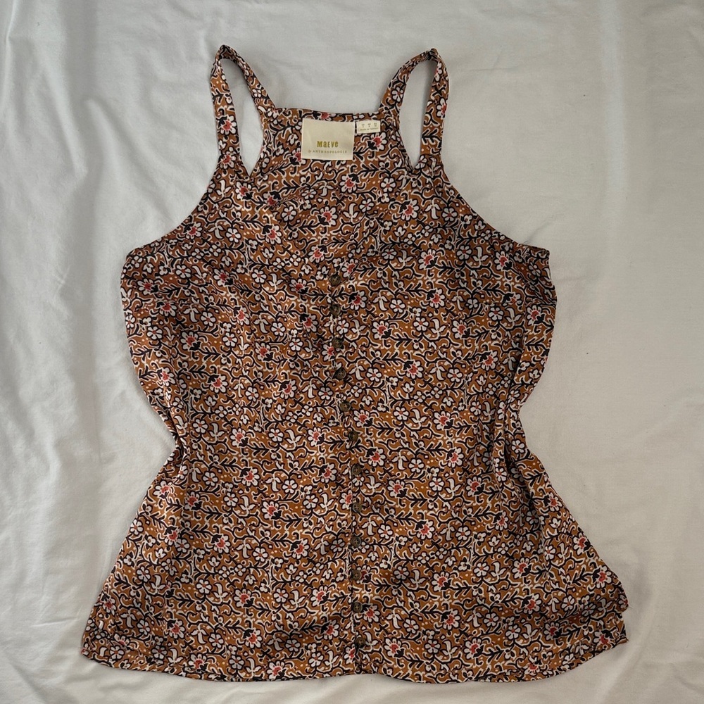 Antropologie Maeve Brown and White Patterned Camisole